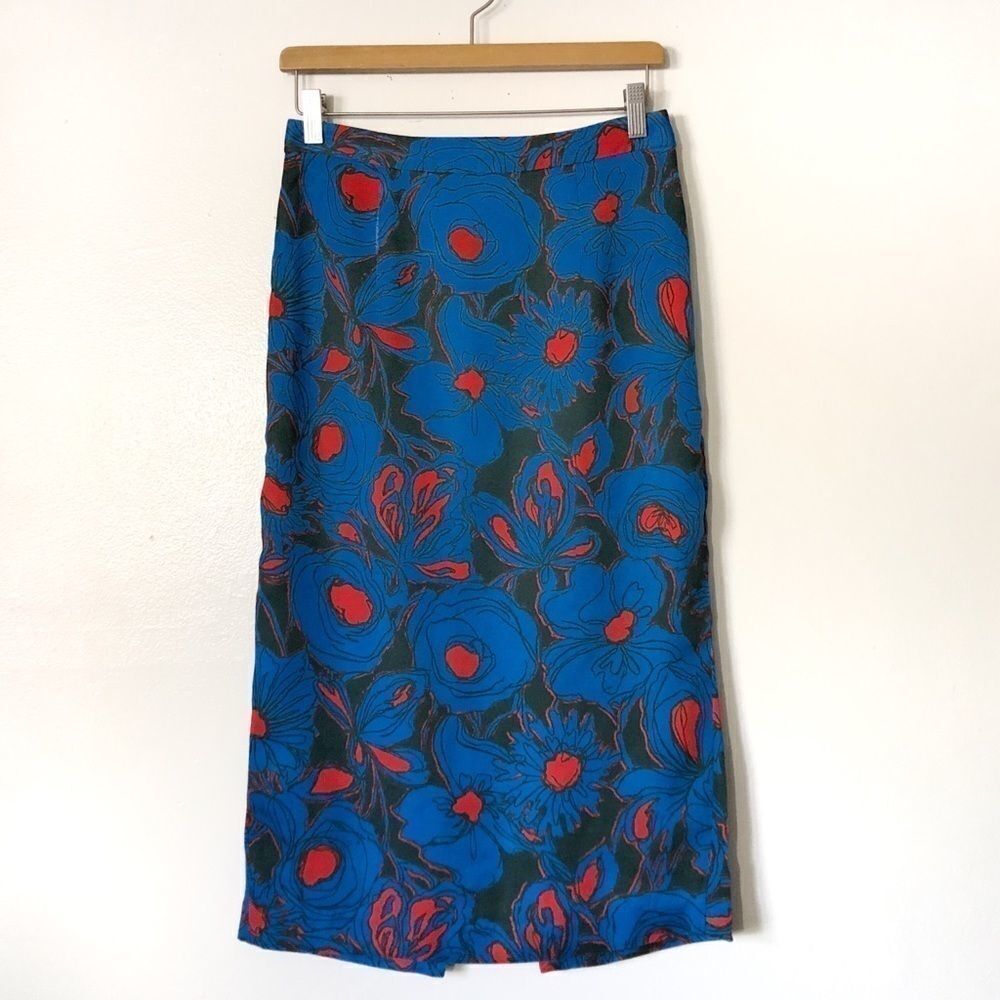 New Anthropologie Blue floral Poppy Pencil Skirt